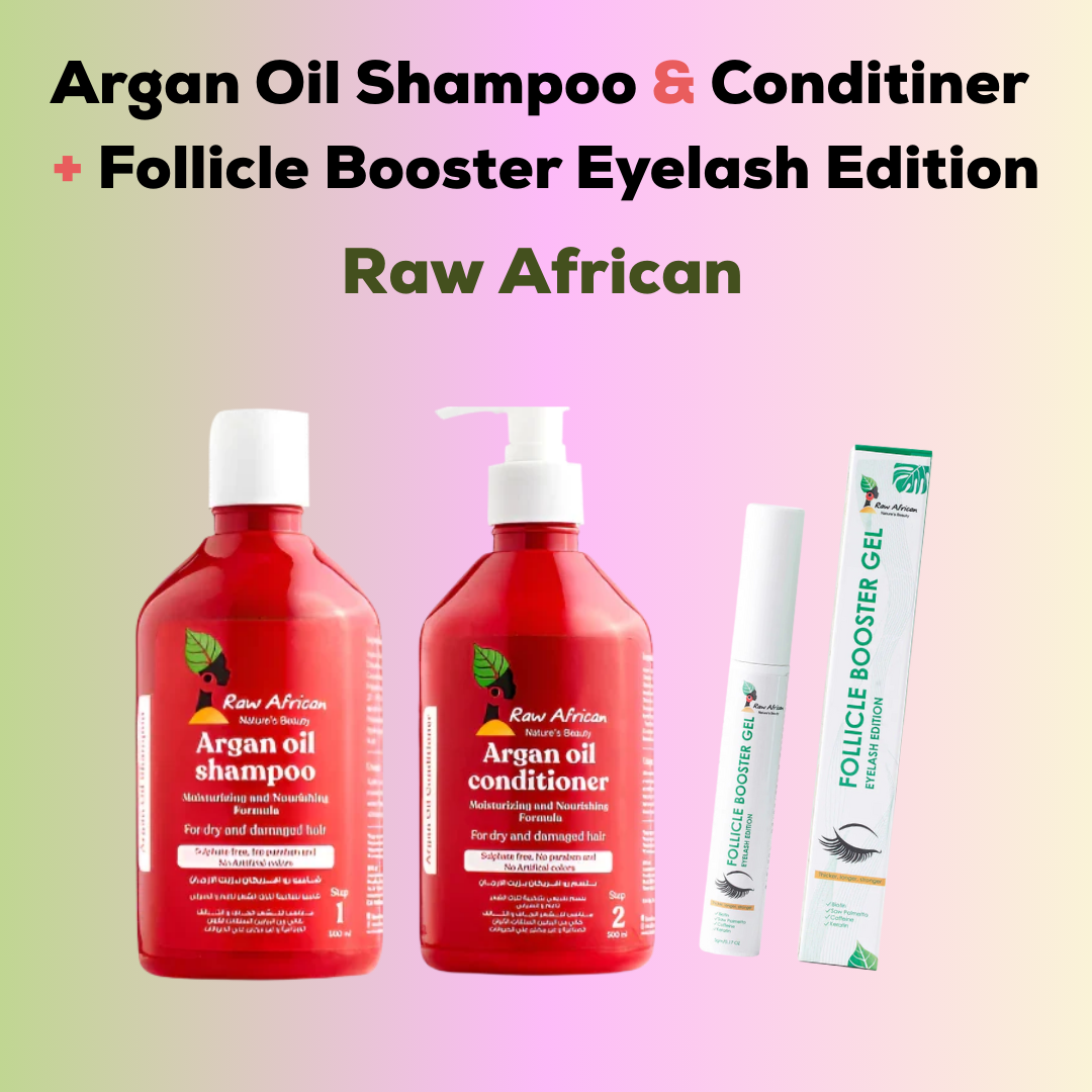 Raw African Argan Oil Shampoo & Conditiner + Follicle Booster Eyelash Edition