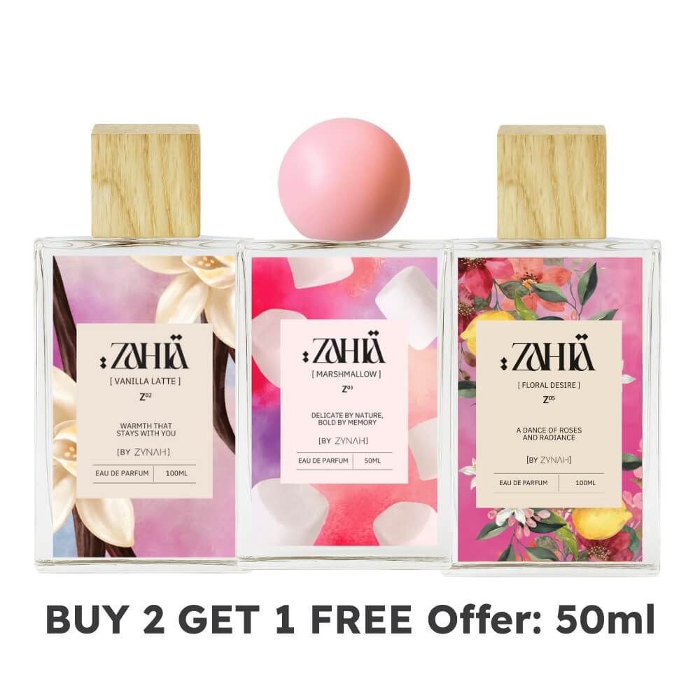 Shop Zahia's Vanilla Latte + Floral Desire + Marshmallow Perfumes (50ml) - ZYNAH