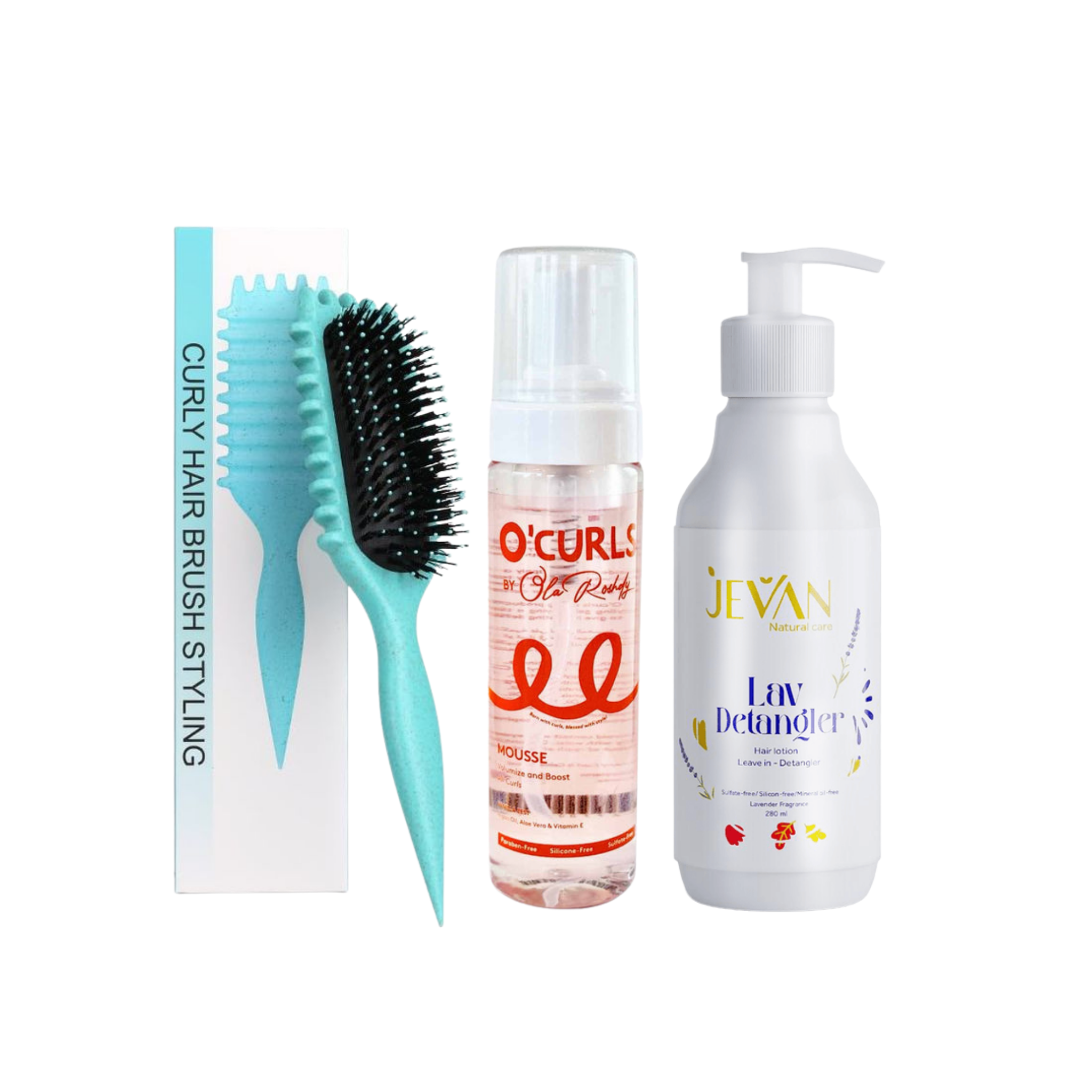 Viral Curly Hair Styling & Defining Brush & O'Curls Mousse & Jevan 2-in-1 Detangler & Leave-in on ZYNAH