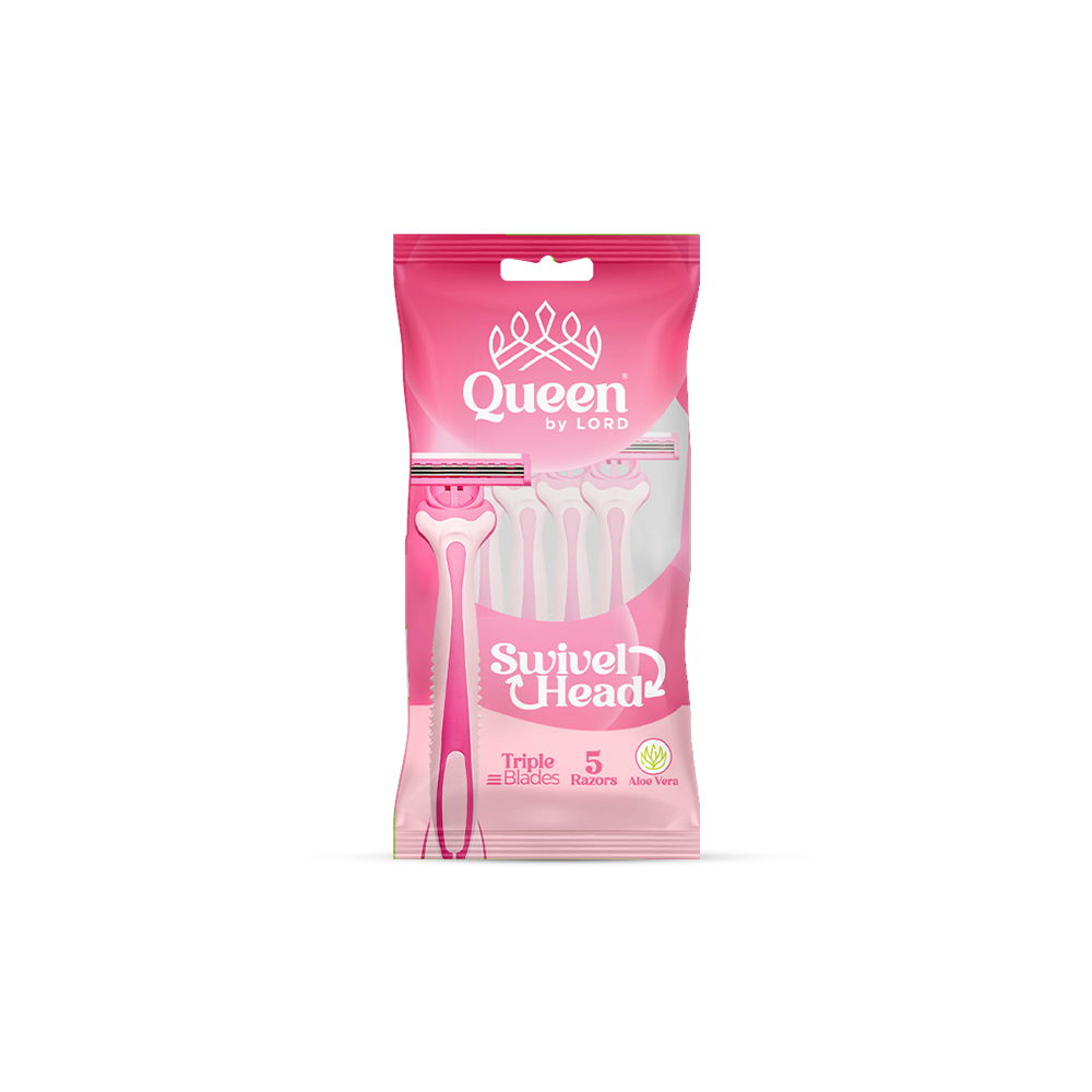 QUEEN For Women 5 Disposable Razors Triple Blades Rubber Handle plus Lubricating strip Swivel head