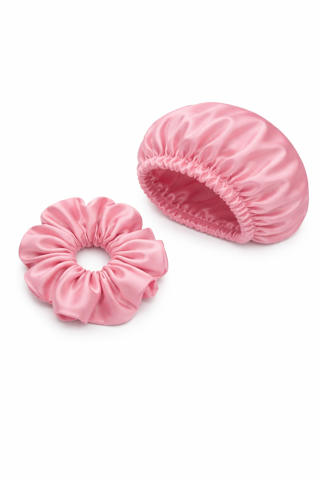 ZYNAH Rose Satin Hair Bonnet + Satin Scrunchie