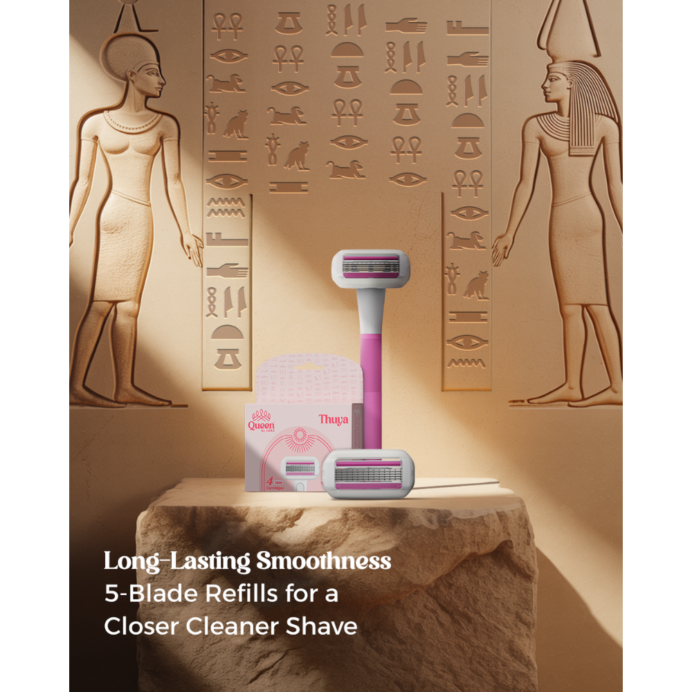 Queen Thuya 5 Blade Women’s Razor – Handle + 2 Cartridges with Swivel Head & Lubricating Strip