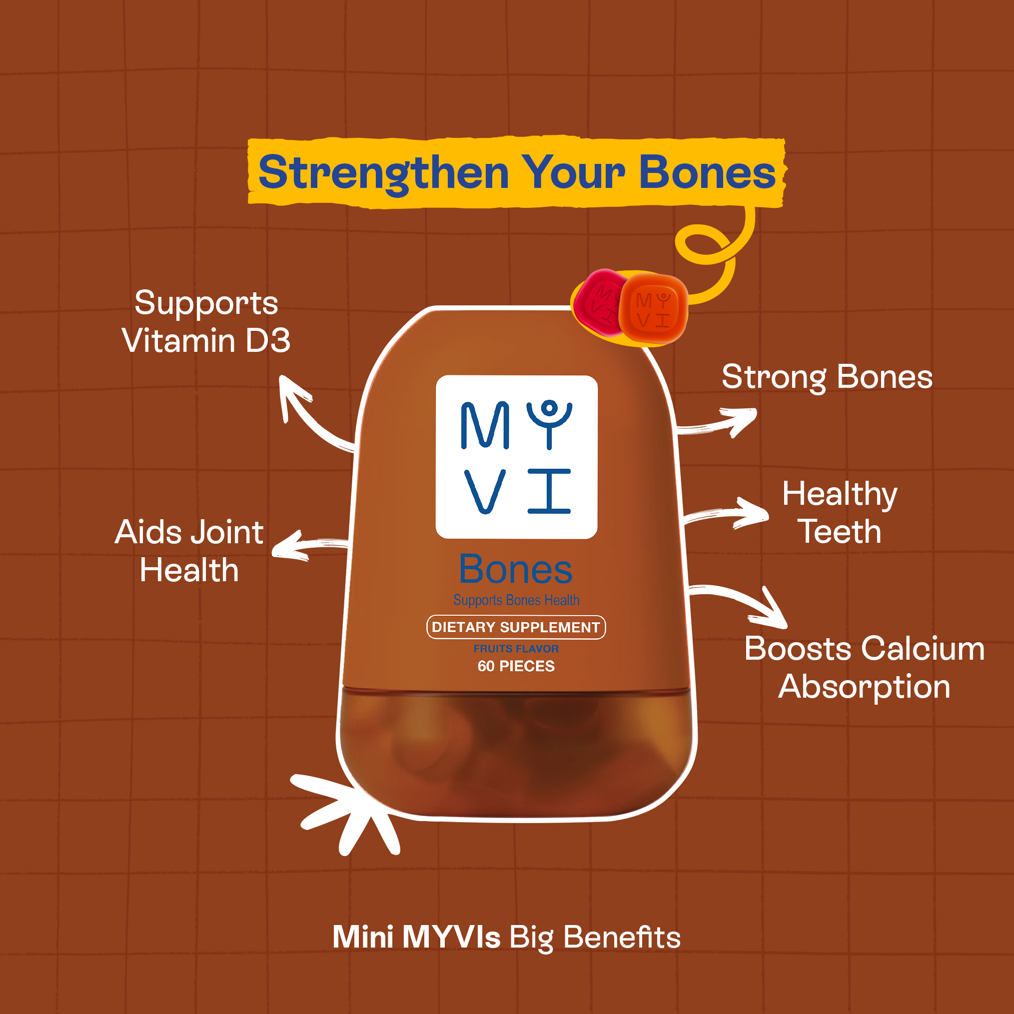 MYVI My Bones Gummies –  Bone Support Supplement (60 Gummies)