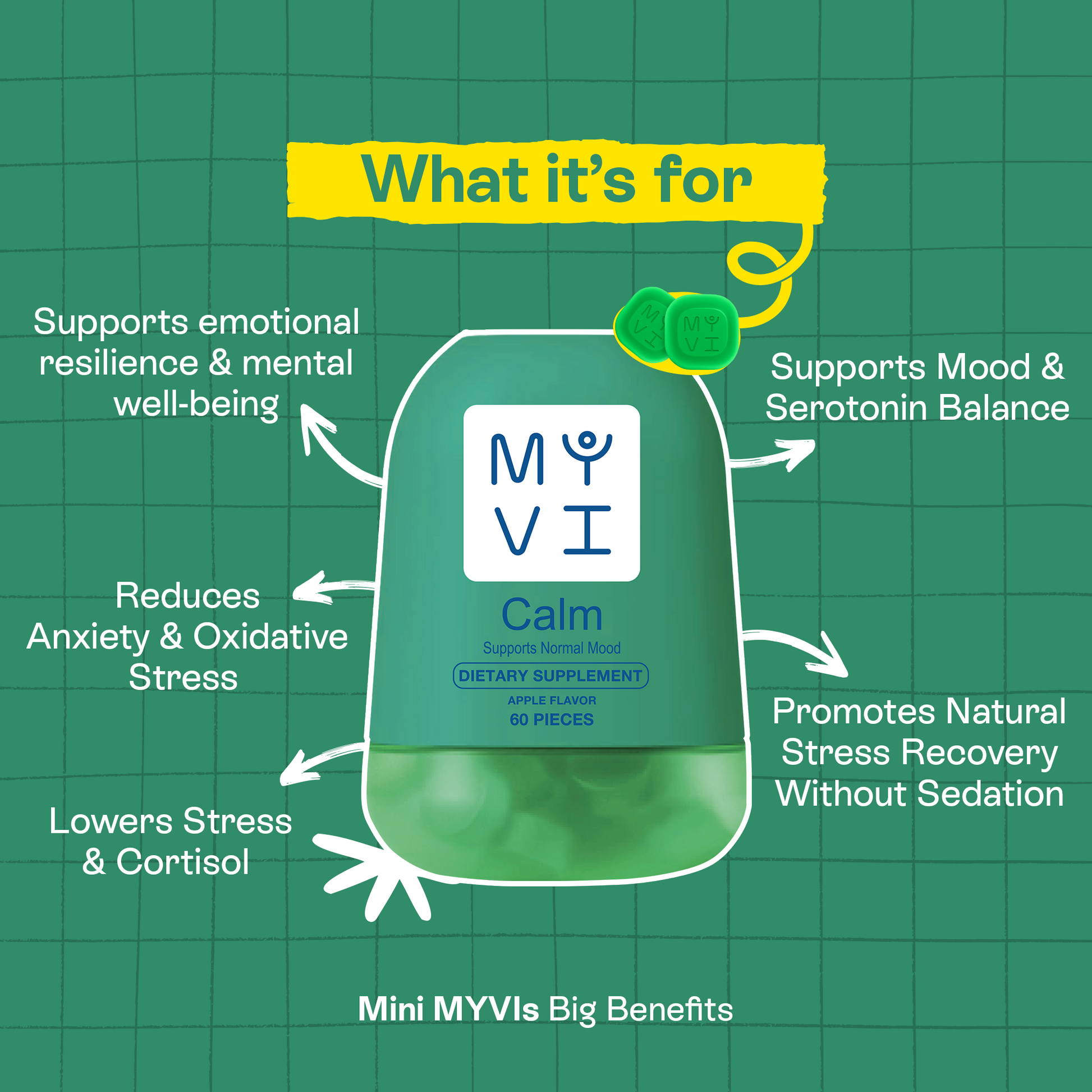 MYVI Calm Gummies – Ashwagandha Stress Relief & Mood Support Supplement (60 Gummies)