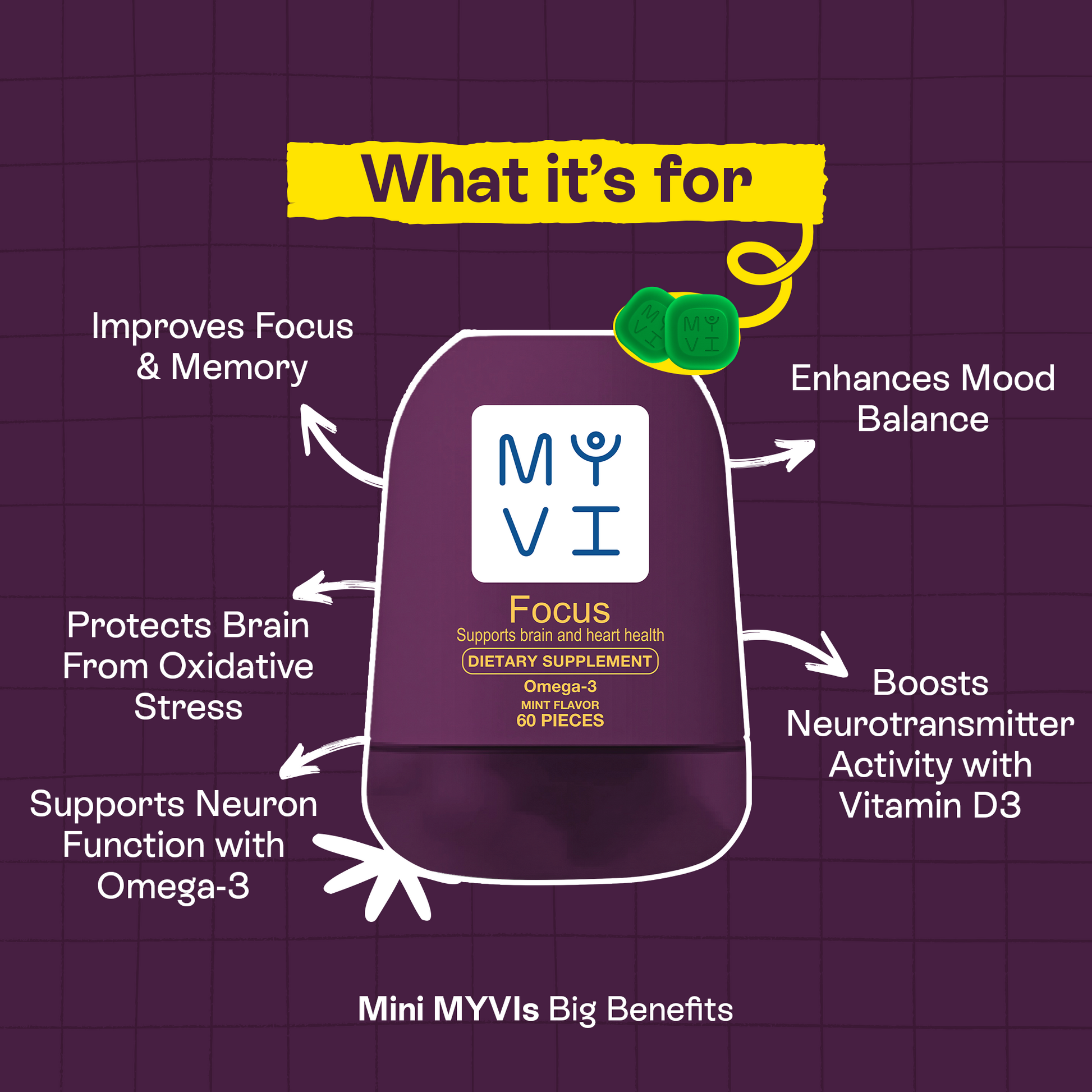 MYVI Focus Gummies – Omega-3 & Brain Support Gummies for Memory & Concentration (60 Gummies)