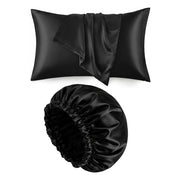 ZYNAH Black Satin Bonnet & Pillowcase Bundle