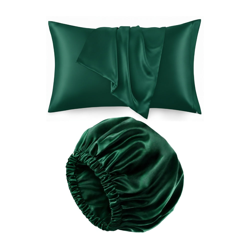 ZYNAH Emerald Satin Bonnet & Pillowcase Bundle