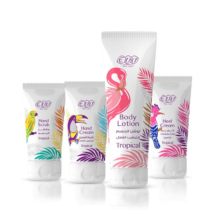Eva Full Body Care Tropical Kit (Heel Cream + Hand Scrub + Body Lotion + FREE Hand Cream)