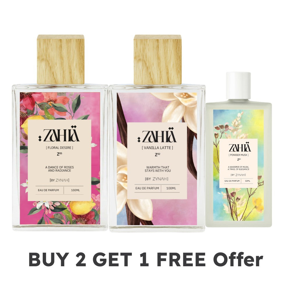 B2G1: Zahia Floral Desire & Vanilla Latte 100ml + Powder Musk 50ml