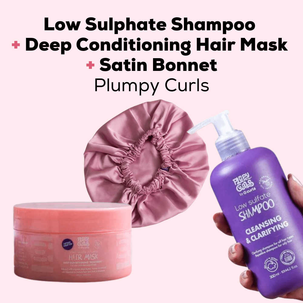 Plumpy Curls Set (Low Sulphate Shampoo + Deep Conditioning Hair Mask + Satin Bonnet) - ZYNAH