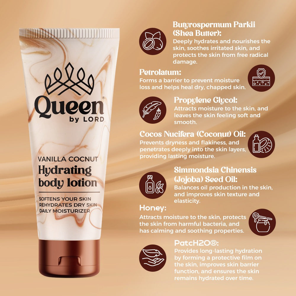 Shop Queen Hydrating Body Lotion With Vanilla Coconut Scent on ZYNAH