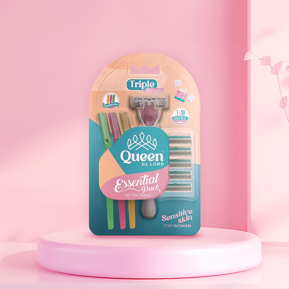 Queen Essentials Pack Smooth Razor + 10 Blades Refill with Lubrastripe + 3 Eyebrow Razor