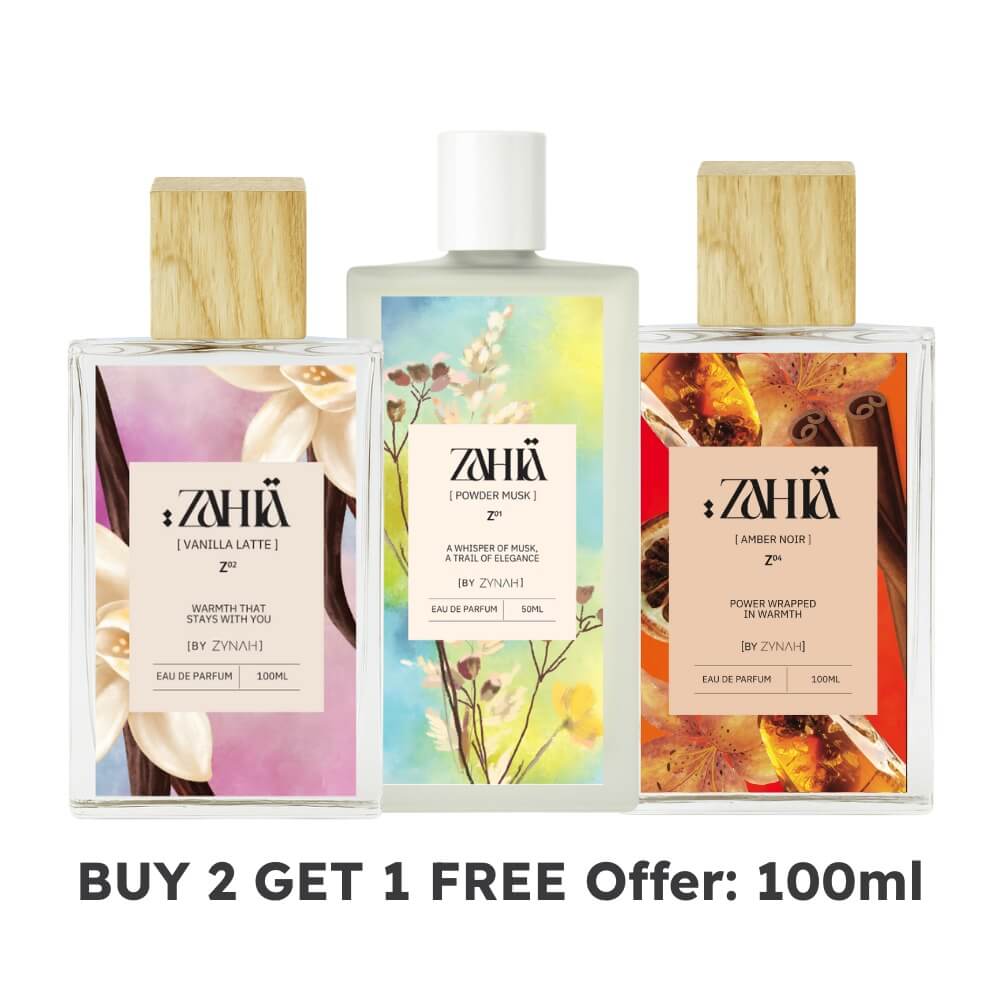 Shop Zahia's Powder Musk + Amber Noir + Vanilla Latte 100ml