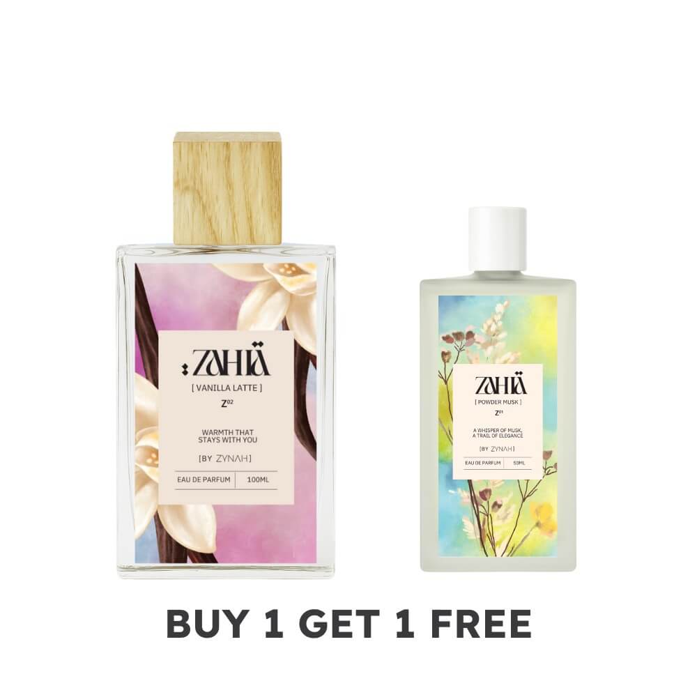 Shop Buy 1 Get 1: Zahia Vanilla Latte (100ml) + Powder Musk (50ml) on ZYNAH