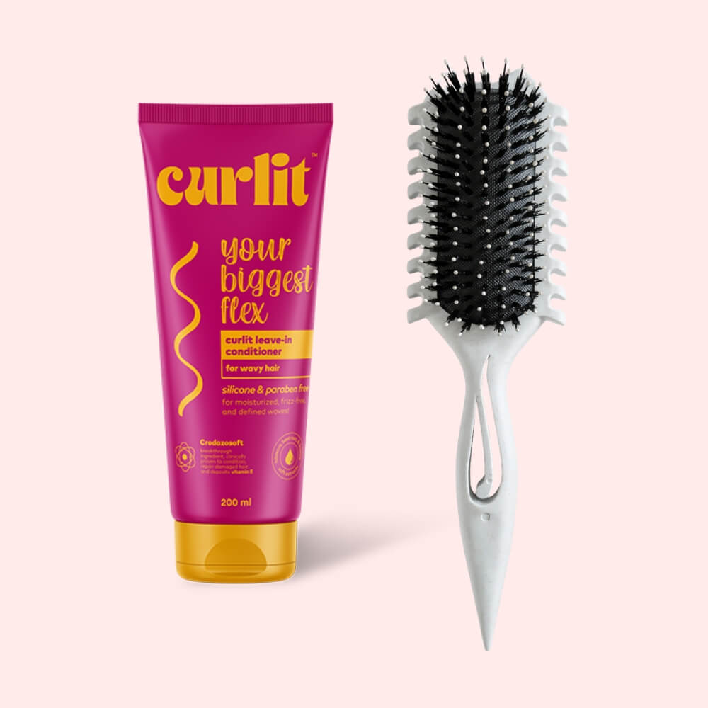 Curlit Wavy Leave-in + Curly Hair Styling & Defining Brush offwhite zynah