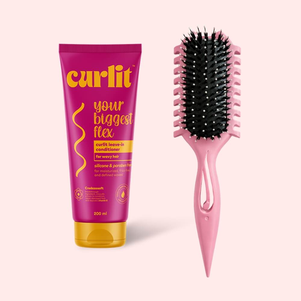 Curlit Wavy Leave-in + Curly Hair Styling & Defining Brush pink on ZYNAH