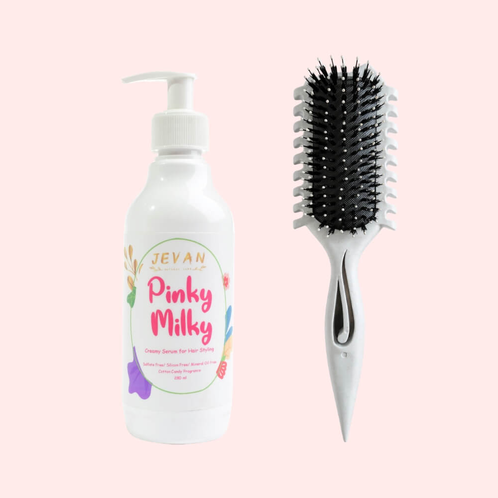 Curly Hair Brush & Jevan Pinky Milky Leave-in