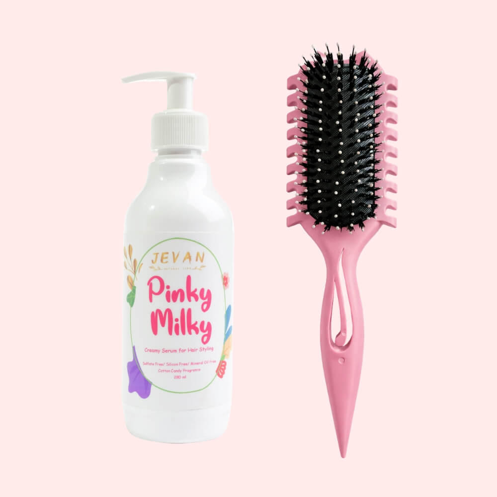 Curly Hair Brush & Jevan Pinky Milky Leave-in on ZYNAH pink