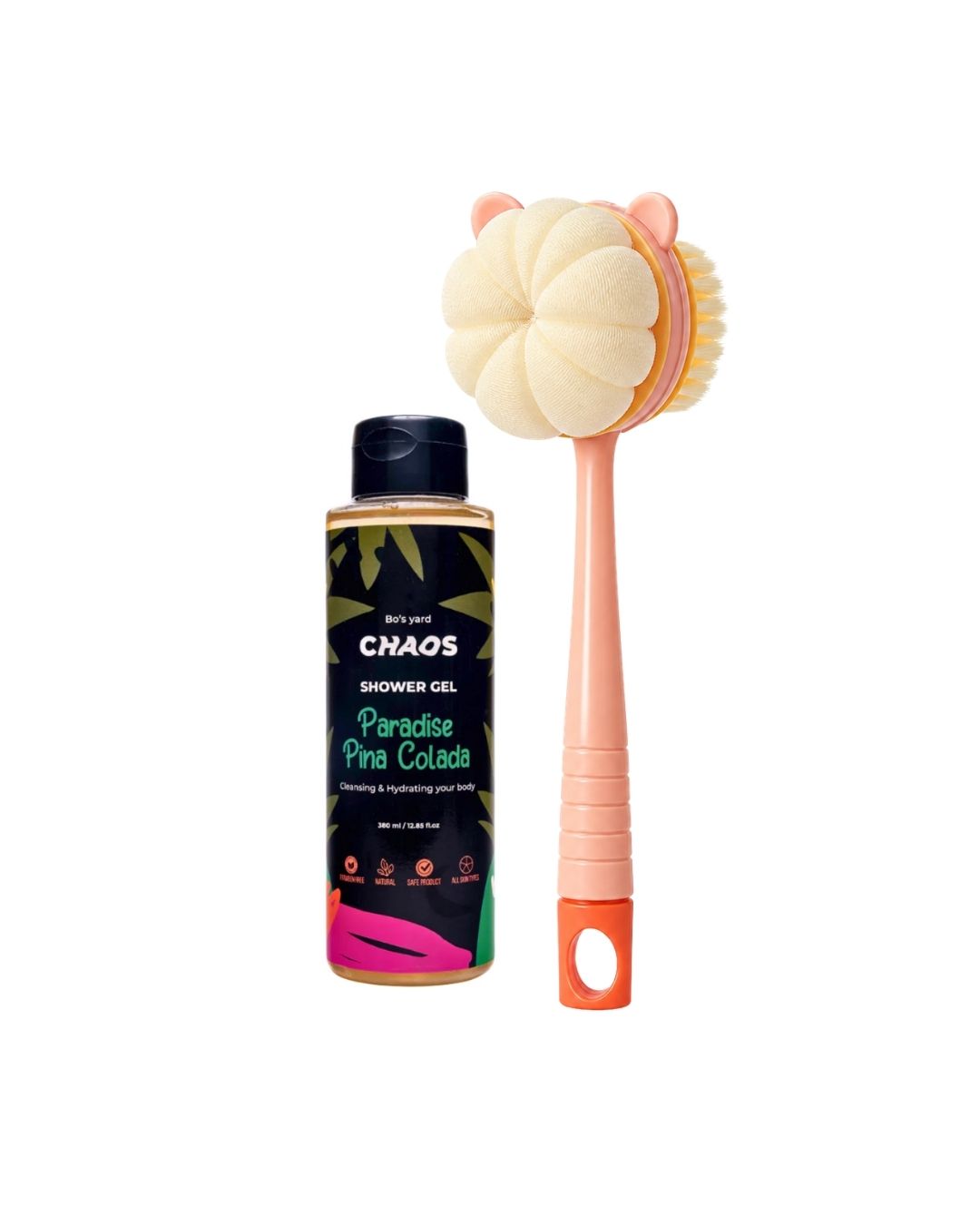 2-in-1 Scrubbing & Cleansing Brush & Chaos Paradise Pina Colada Shower Gel on ZYNAH
