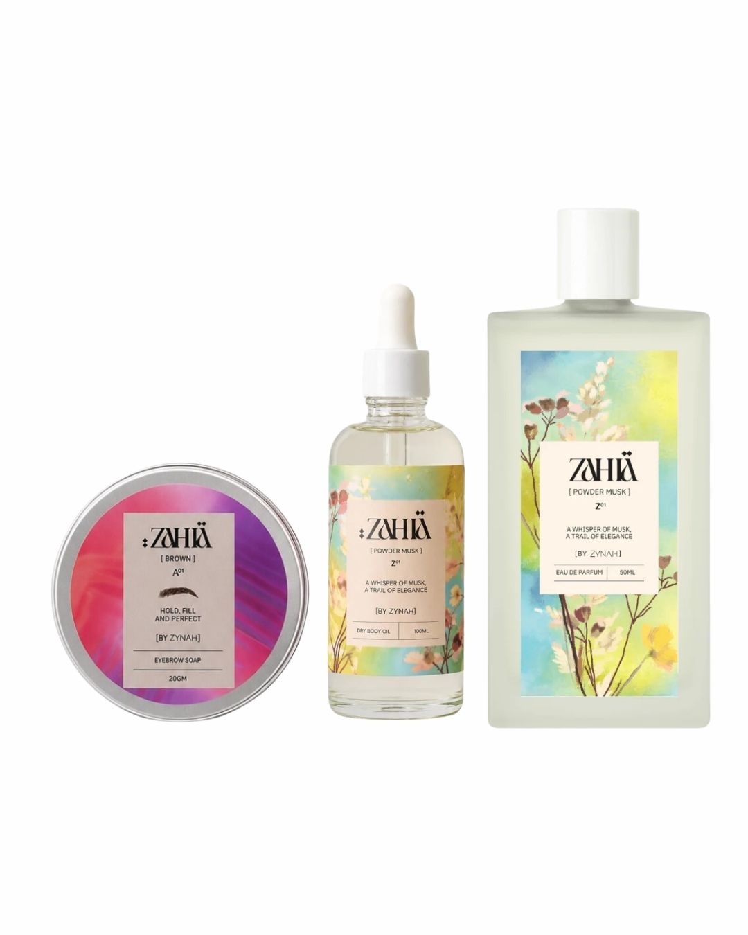 Zahia Brown Brow Soap + Powder Musk ( Dry Oil 100ml + Perfume 50ml ) on ZYNAH