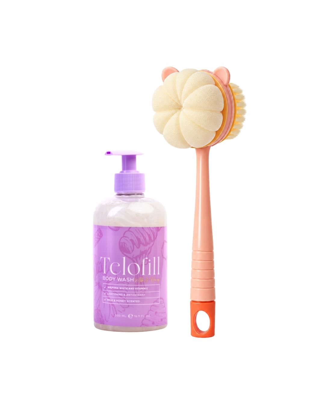 2-in-1 Scrubbing & Cleansing Brush + Telofill Milk & Honey Body Wash on ZYNAH
