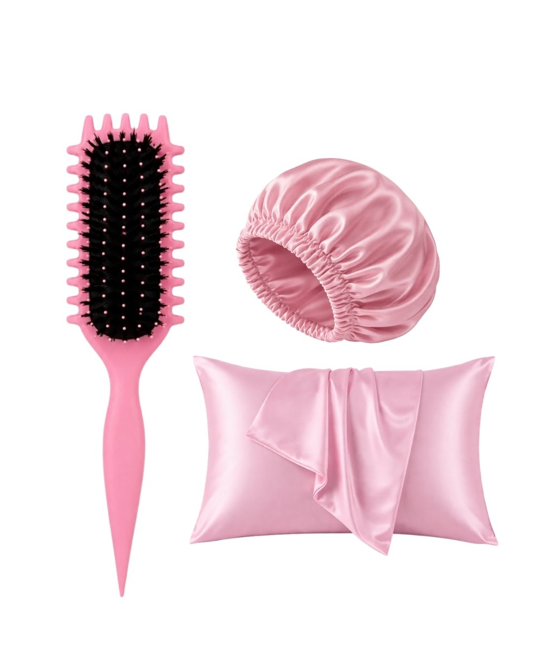 Viral Rose Curly Brush + Satin Hair Bonnet + Satin Pillowcase on ZYNAH