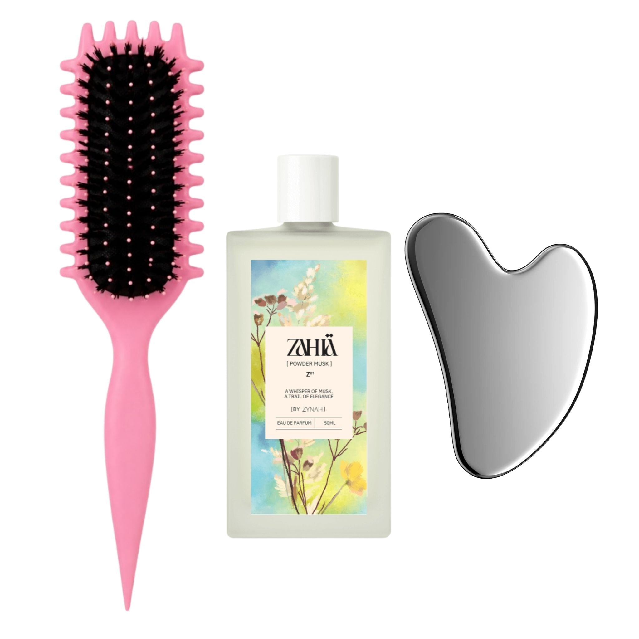 Main Character Beauty Kit ( GUA SHA + Curly Hair Brush + ZYNAH's Powder Musk Perfume50ML) on ZYNAH