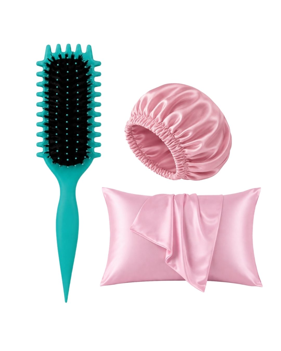 Viral Rose Curly Brush + Satin Hair Bonnet + Satin Pillowcase on ZYNAH