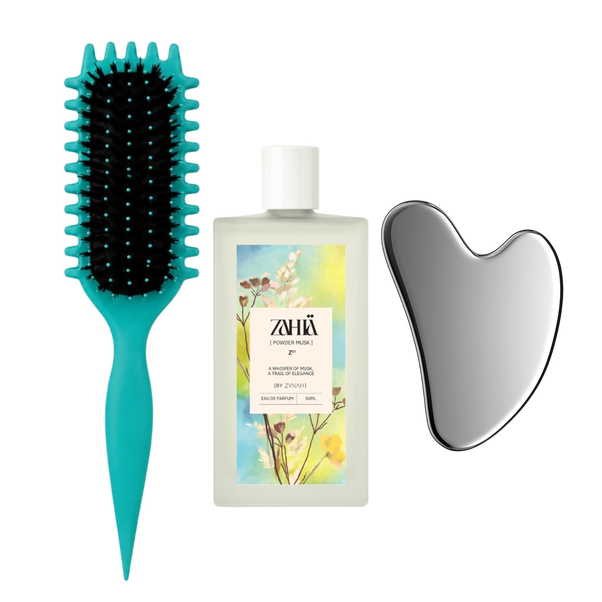 Main Character Beauty Kit ( GUA SHA + Curly Hair Brush + ZYNAH's Powder Musk Perfume50ML) on ZYNAH
