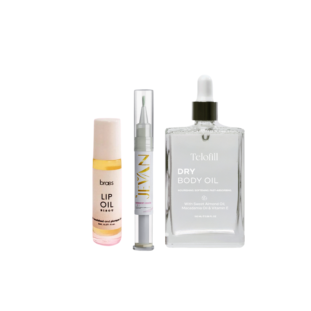 Everywhere Oil Kit ( Telofill Dry Oil + Braes Lip Oil + Jevan Nail Lotion ) on ZYNAH
