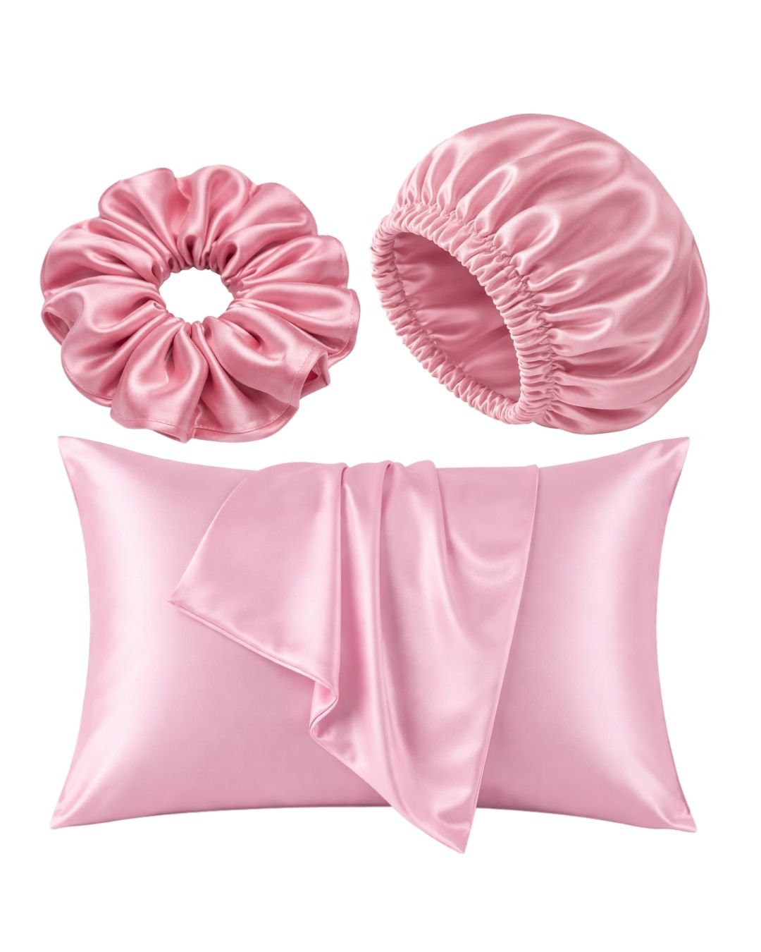 ZYNAH Rose Satin Hair Bonnet + Pillowcase + Scrunchie on ZYNAH