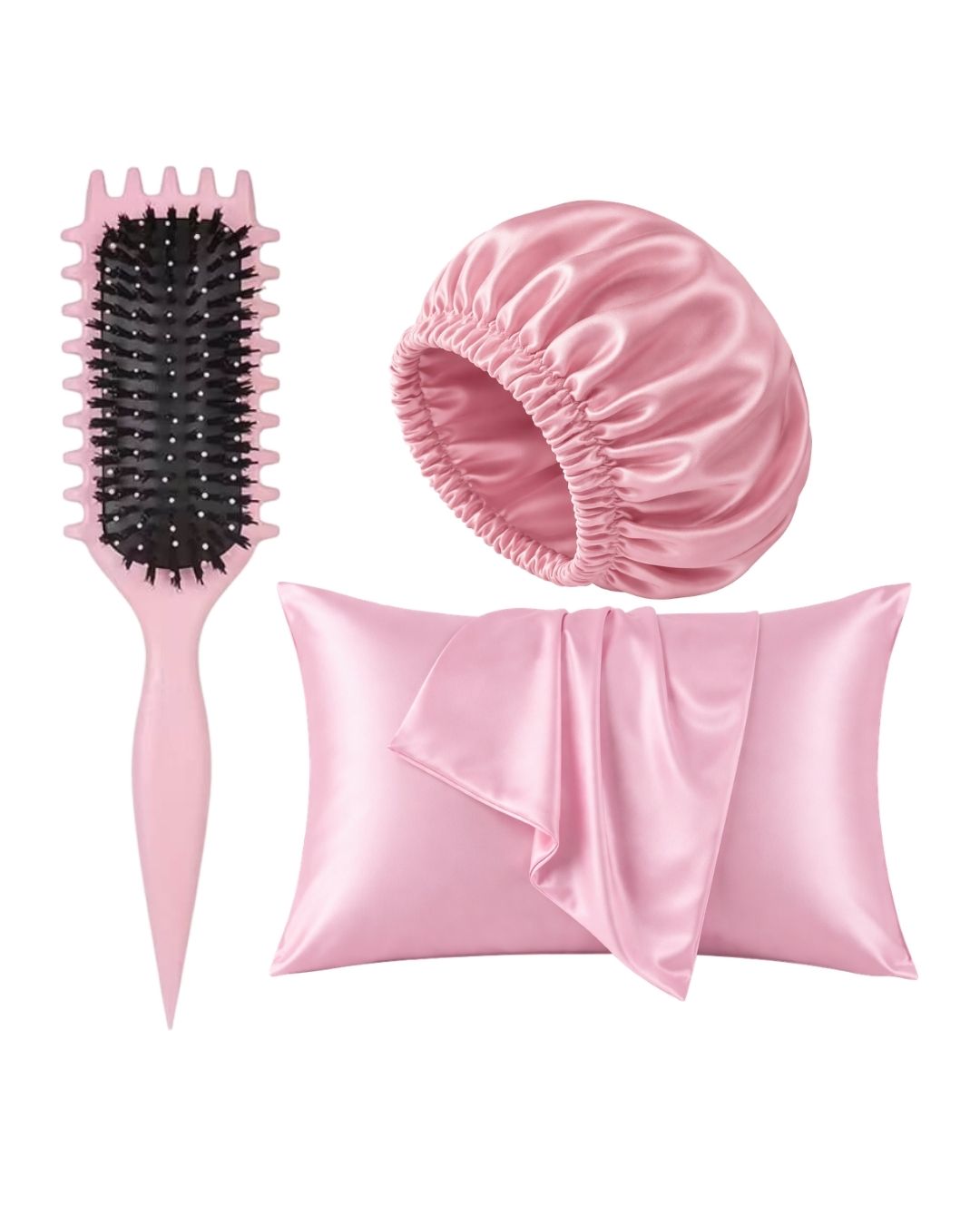 Viral Rose Curly Brush + Satin Hair Bonnet + Satin Pillowcase on ZYNAH
