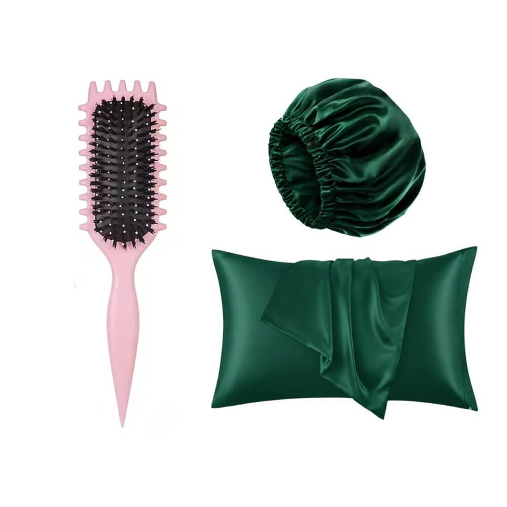 ZYNAH Curly Hair Brush Satin Pillowcase and Satin Bonnet