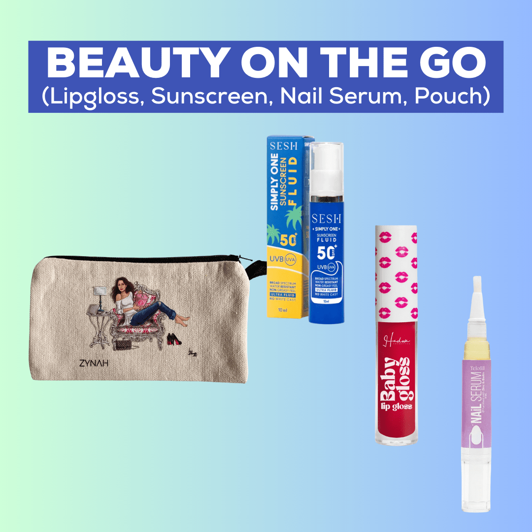 Beauty On the Go (Lipgloss, Sunscreen, Nail Serum, Pouch) ZYNAH