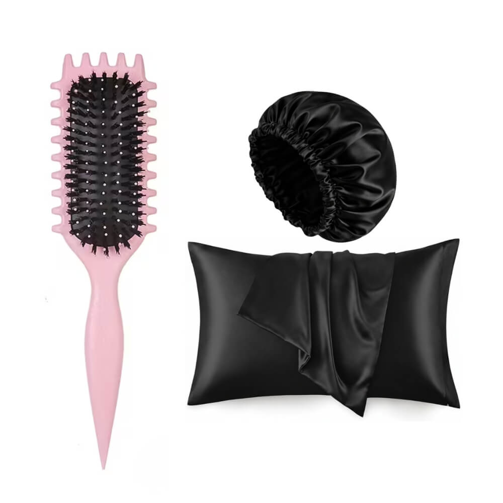 Viral Curly Brush + Satin Hair Bonnet + Satin Pillowcase