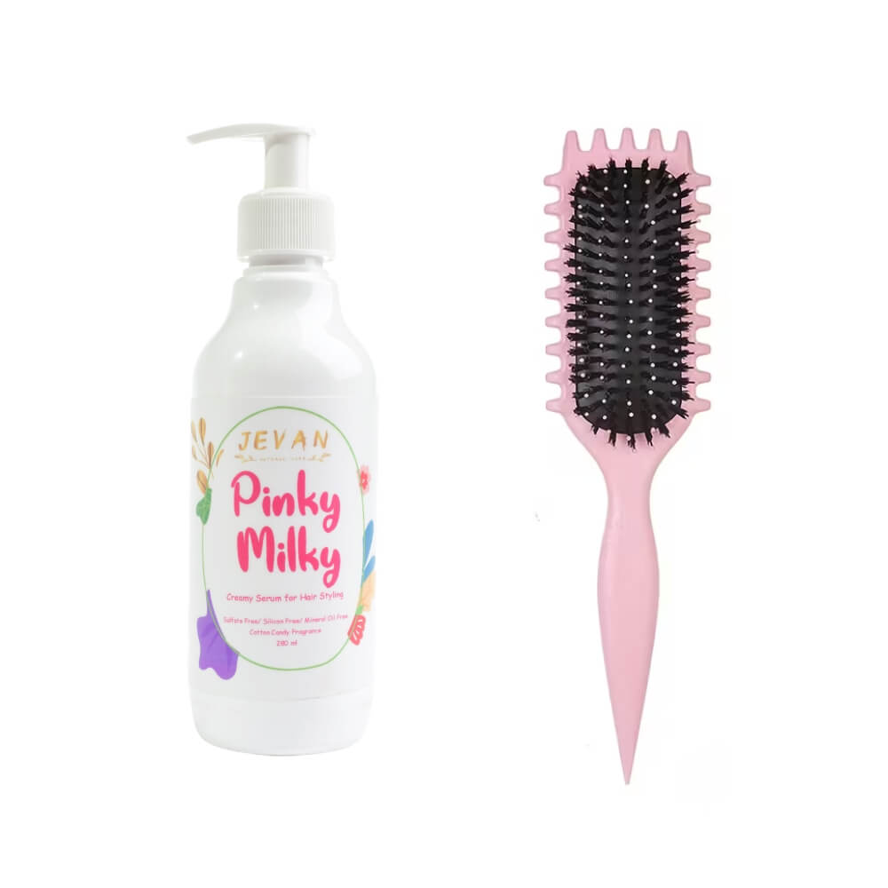 Curly Hair Brush & Jevan Pinky Milky Leave-in ZYNAH