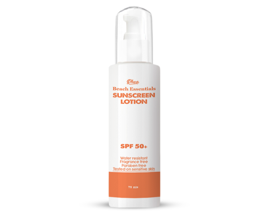 Beach Essentials Sunscreen Lotion SPF50+ by Rhea Beauty - ZYNAH: Shop online in Egypt for beauty products - skincare, makeup, hair, clean beauty