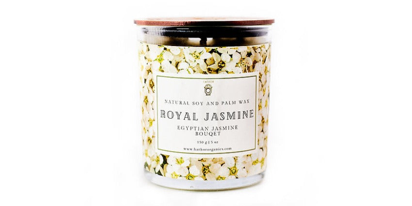 Candle with Wooden Lid (Royal Jasmine) by Hathor Organics - shop online in Egypt beauty products on Zynah.me