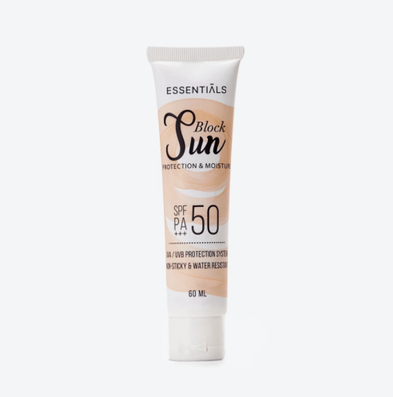 Sun Block SPF 50 PA+++ (Protection and Moisture) by Essentials - ZYNAH: Shop online in Egypt for beauty products - skincare, makeup, hair, clean beauty